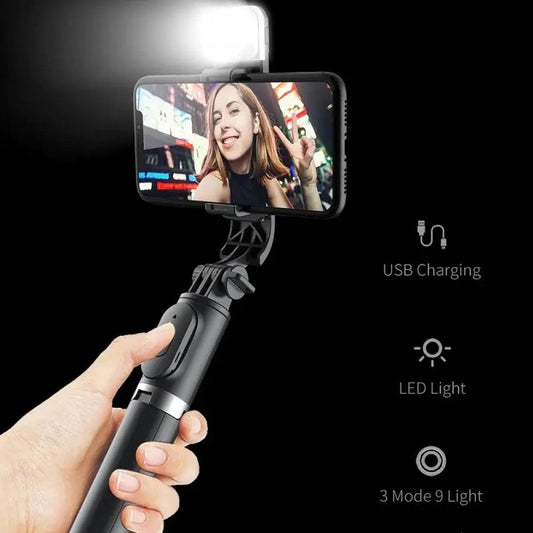 Jolbi Daily-LED Selfie Stick & Tripod with Wireless Remote and Fill Light – All-in-One for Universal Smartphones (Black)