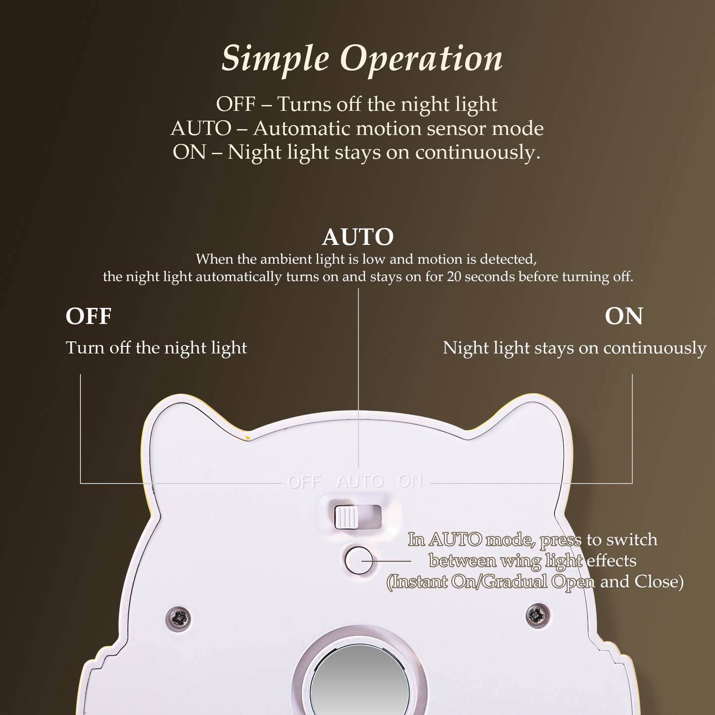 Jolbi Daily Owl LED Night Light – Motion Sensor, USB Rechargeable, Magnetic | Perfect for Bedroom, Nursery, or Fridge
