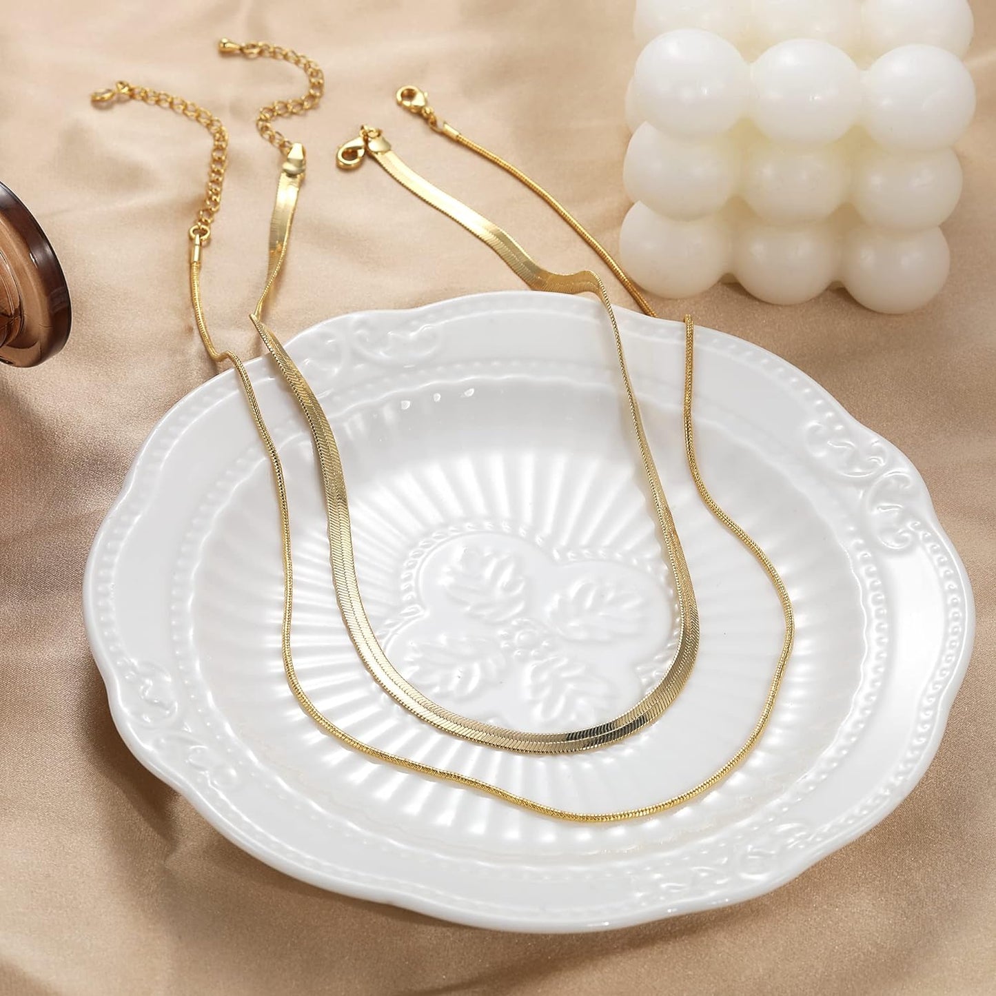 Jolbi Daily-18K Gold Plated Snake Chain & Herringbone Necklace Set – Classic Women’s Jewelry Gift for Various Special Occasions