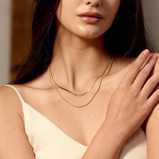 Jolbi Daily-18K Gold Plated Snake Chain & Herringbone Necklace Set – Classic Women’s Jewelry Gift for Various Special Occasions
