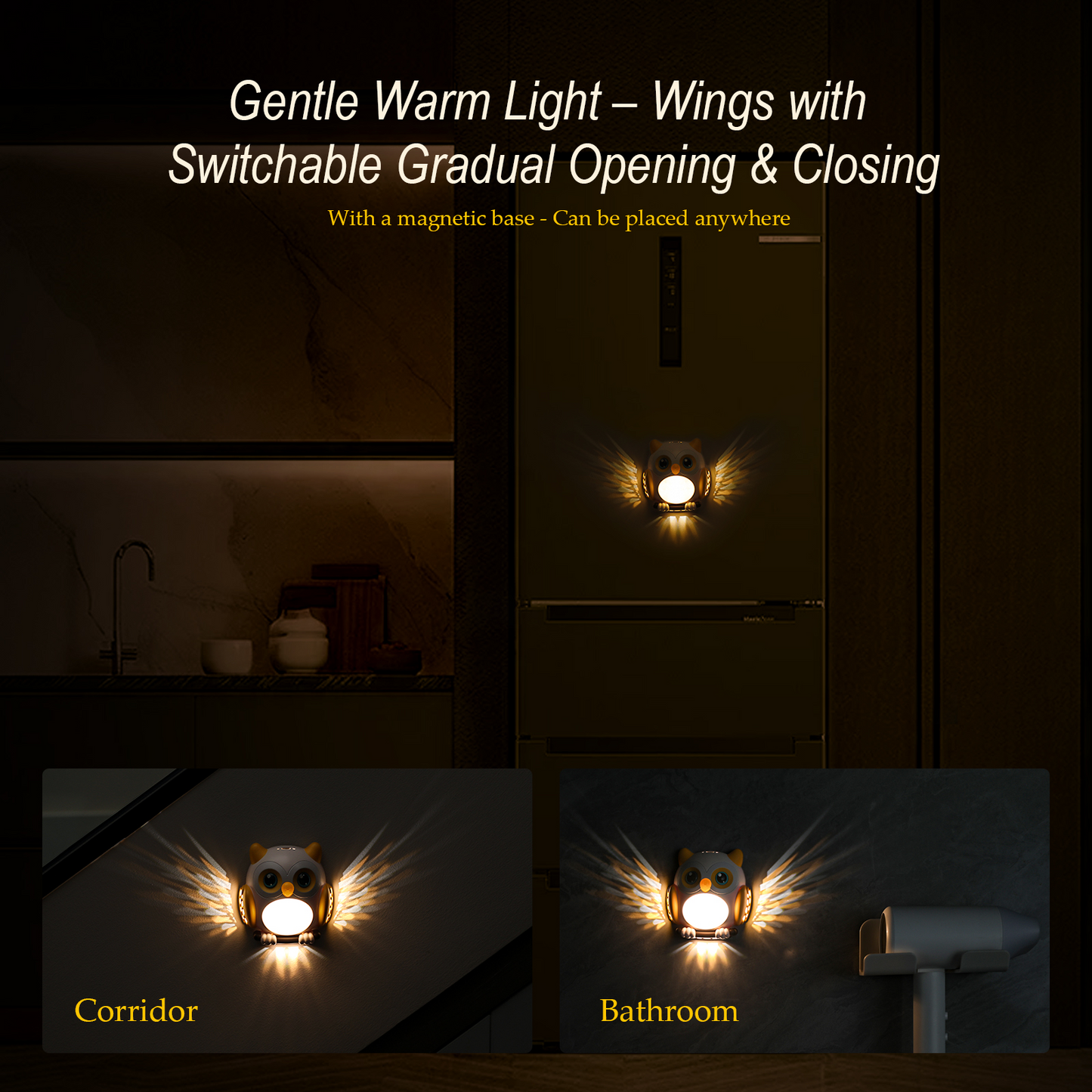 Jolbi Daily Owl LED Night Light – Motion Sensor, USB Rechargeable, Magnetic | Perfect for Bedroom, Nursery, or Fridge