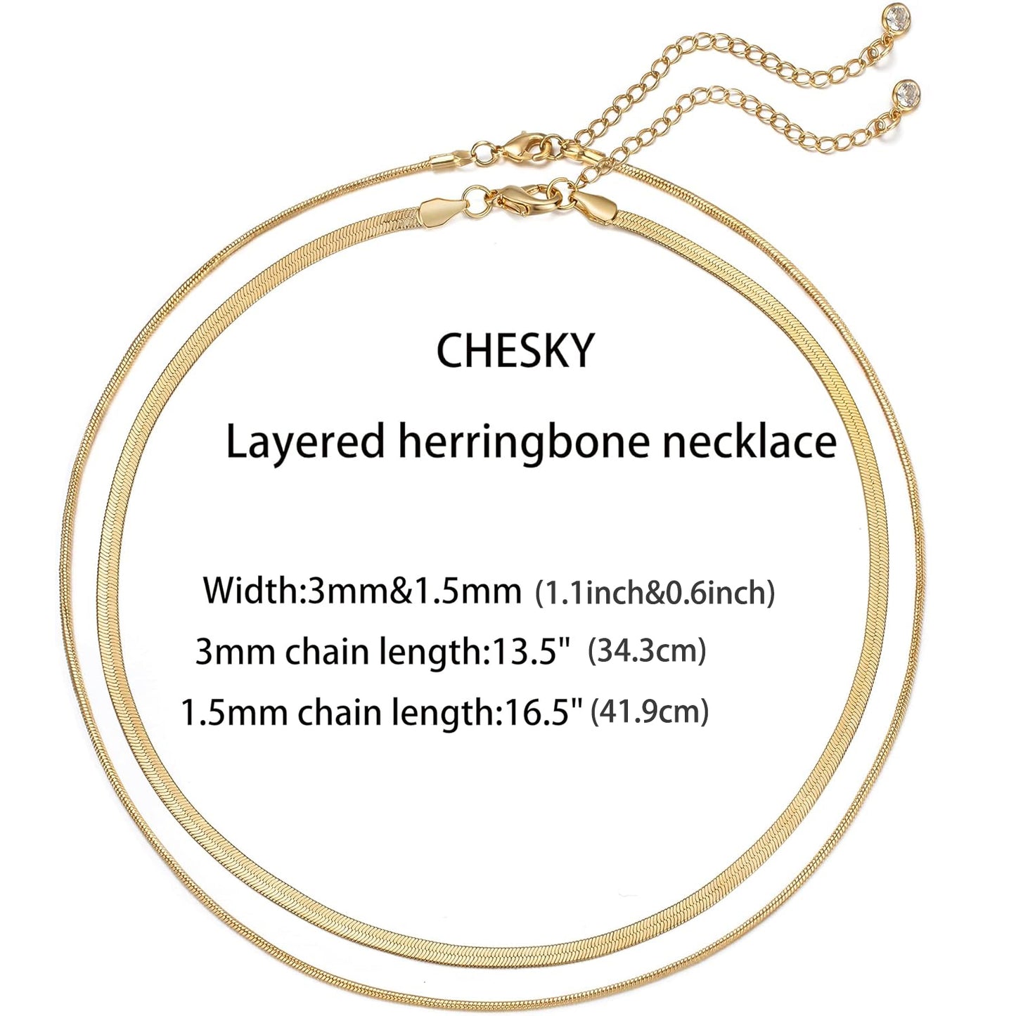 Jolbi Daily-18K Gold Plated Snake Chain & Herringbone Necklace Set – Classic Women’s Jewelry Gift for Various Special Occasions