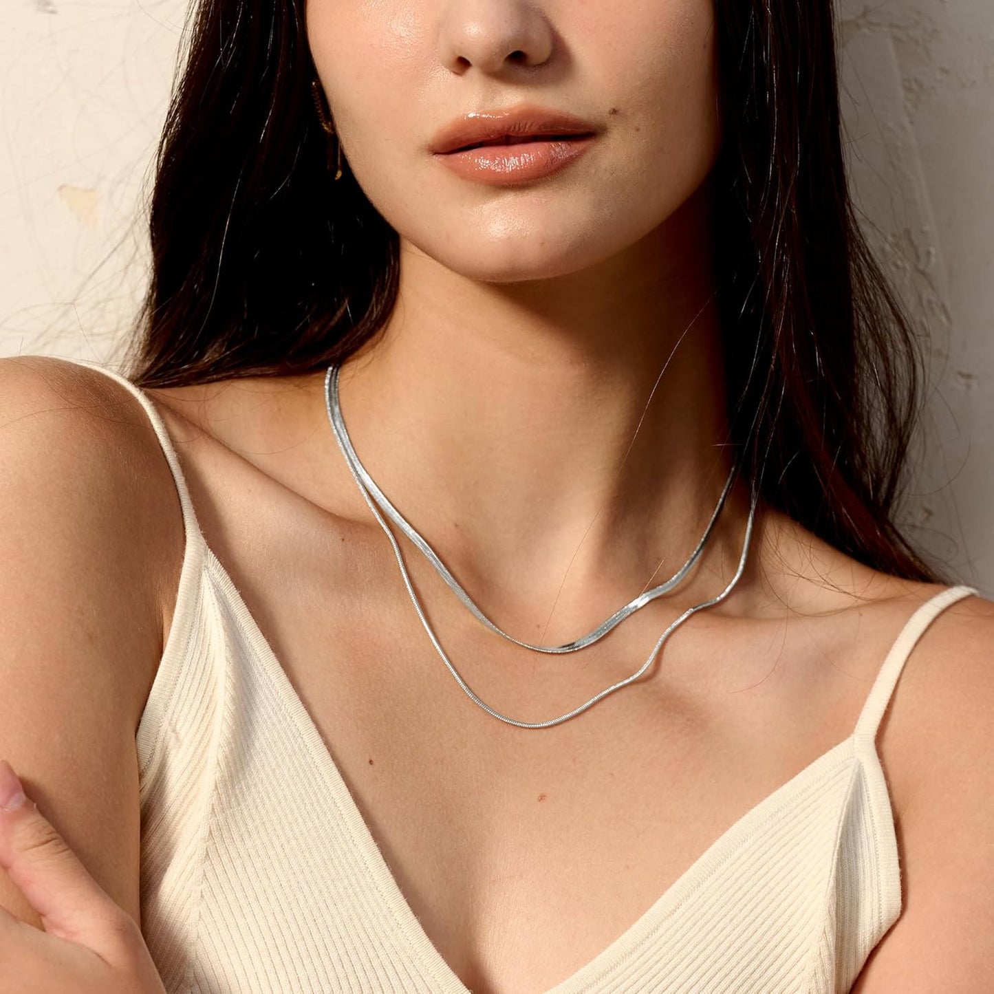 Jolbi Daily-18K Gold Plated Snake Chain & Herringbone Necklace Set – Classic Women’s Jewelry Gift for Various Special Occasions