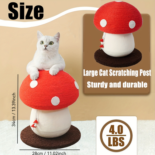 Jolbi Daily-Mushroom Cat Climbing Tree – Red & White Sisal Scratching Post with Fluffy Base and Ball Toy | Cute, Durable Cat Furniture